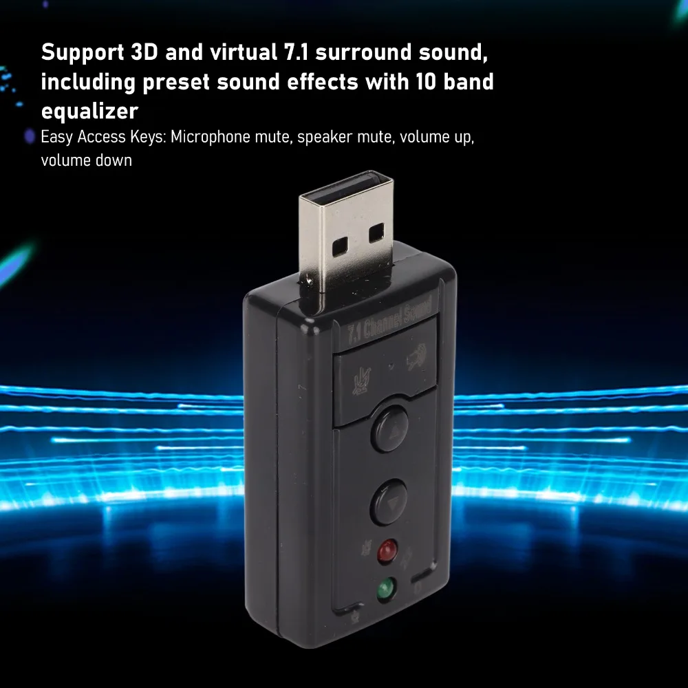 Internal Amplifier and Volume Controls Virtual Sound Card with 3.5mm and Microphone Ports 7.1 Channel Sound Card Audio Adapter