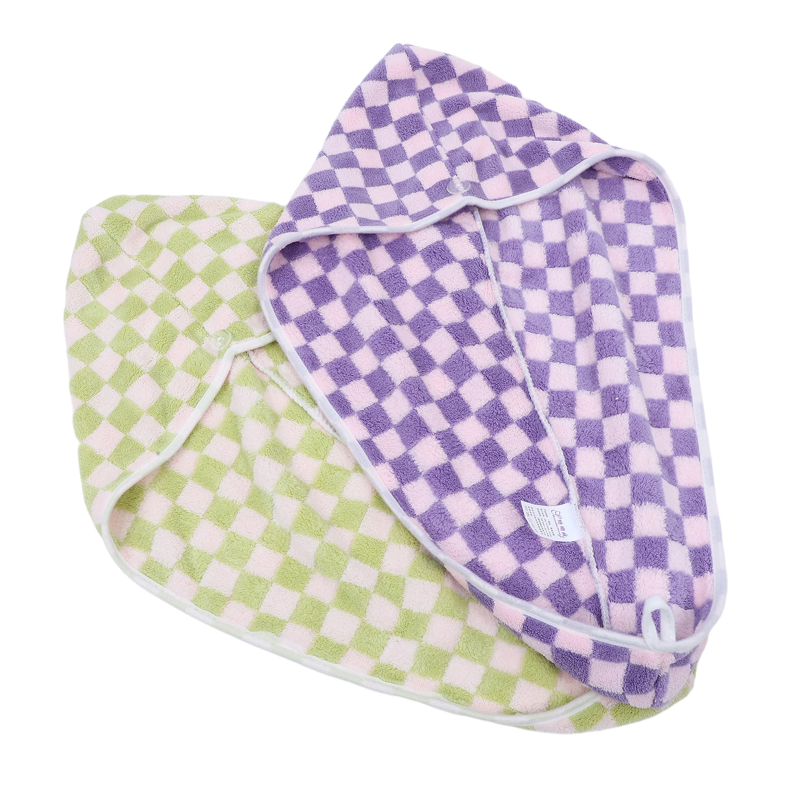 

2pcs Checkered Dry Hair Hat Absorbent Fleece Towel Quick Dry Bath Turban Cap for Women Home Use Soft Hair Towel Cotton