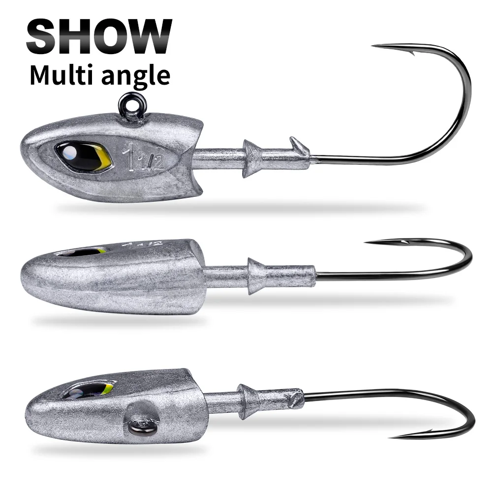 Sunlure Hochkarbon-Stahl 3D Fischaugen-Haken mit Widerhaken 2/3/5 Stück Bleikopf-Jighaken für Weichköder Bass Salzwasser-Angelausrüstung – Detail 7