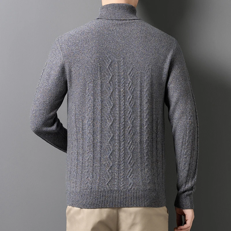 Men's Wool100% Autumn Winter Advanced Sweater 7stitches Jacquard High Neck Long Sleeves Sweater Fashion Innerwear Man Clothes