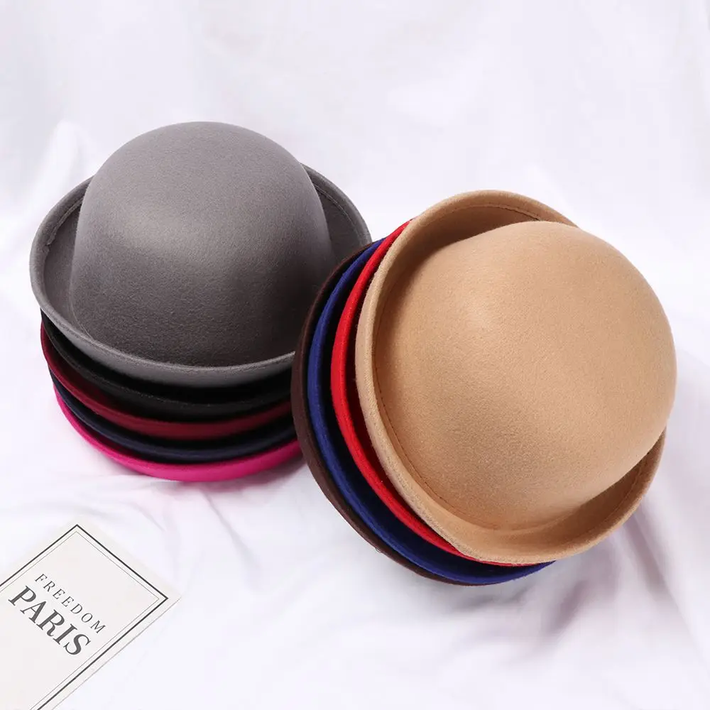 

Spring Summer Vintage British Jazz Curling Top Hat Retro Fedoras Hats for Women Couple Ball Cap Curling Round Top Hat