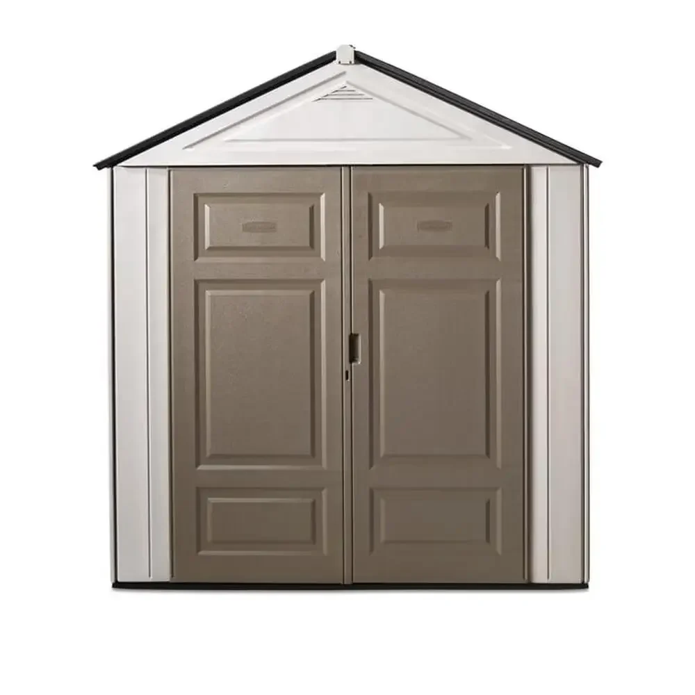 

Outdoor Storage Shed 7x3.5 Ft Weather Resistant Organization Home Lawn Mower Backyard Brown/Grey Shed With Floor Storage Space