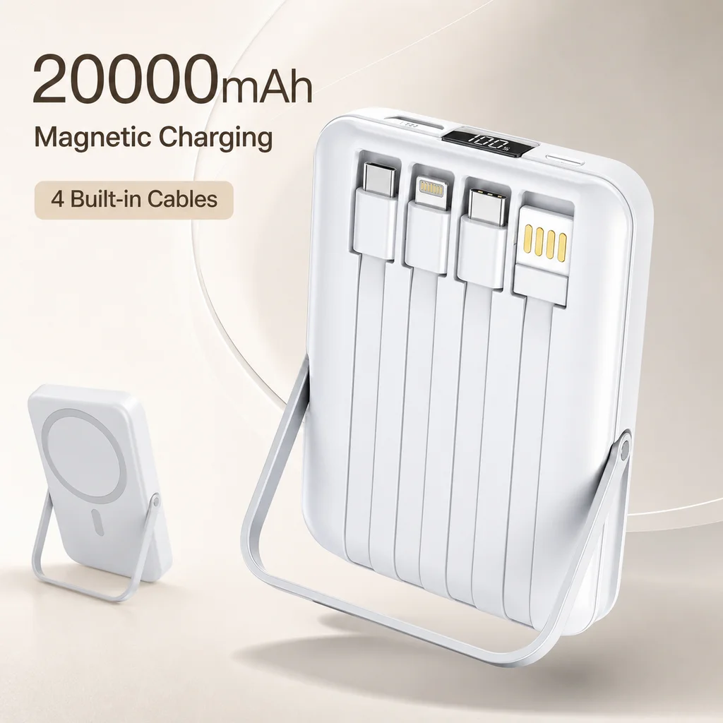 Magnetic Wireless Power Bank 20000mAh Portable Charger with Cable Stand External Battery For iPhone iWatch