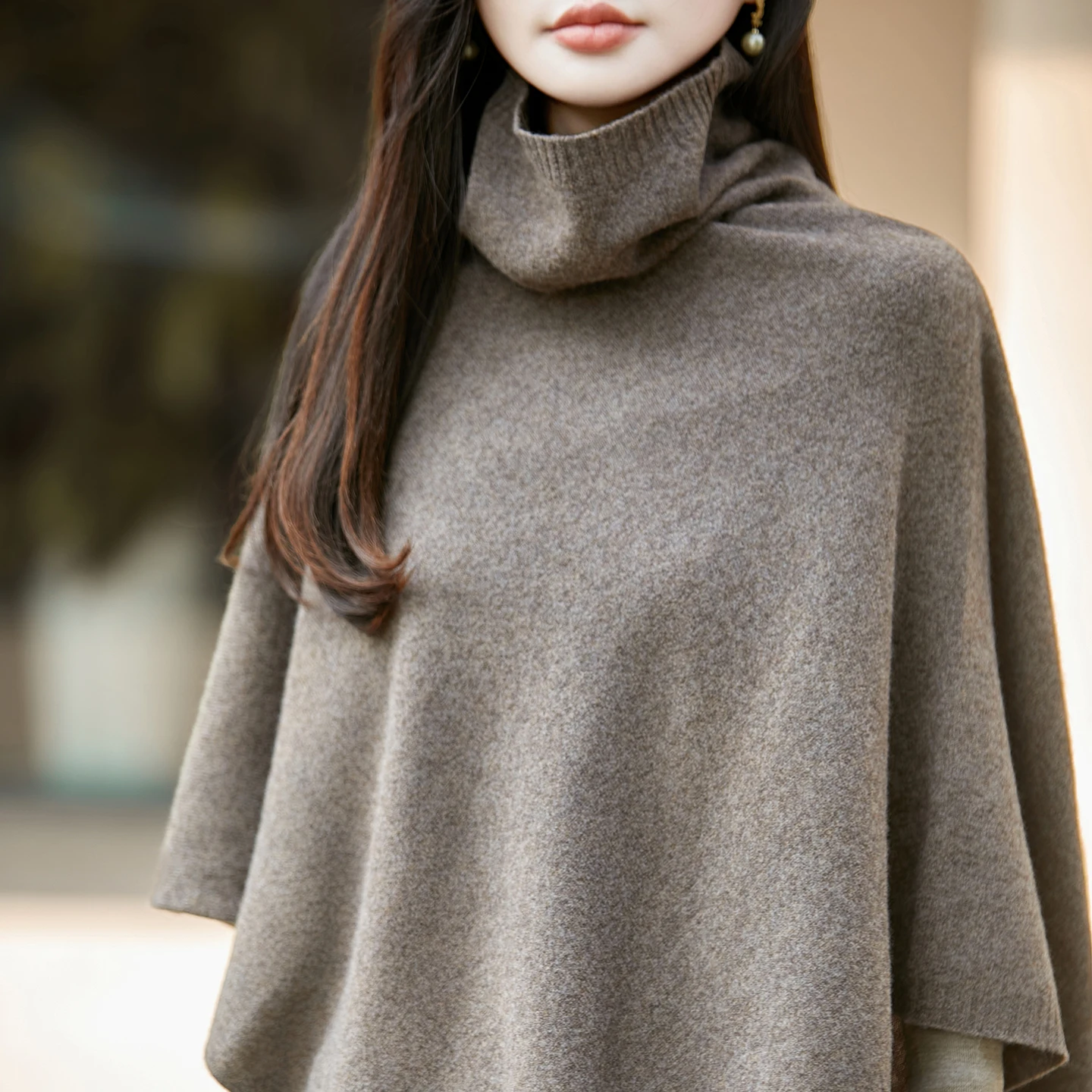 FRSEUCAG  Ladies' 100% wool pullover shawl casual loose knit autumn and winter new women's coat high neck shawl solid color