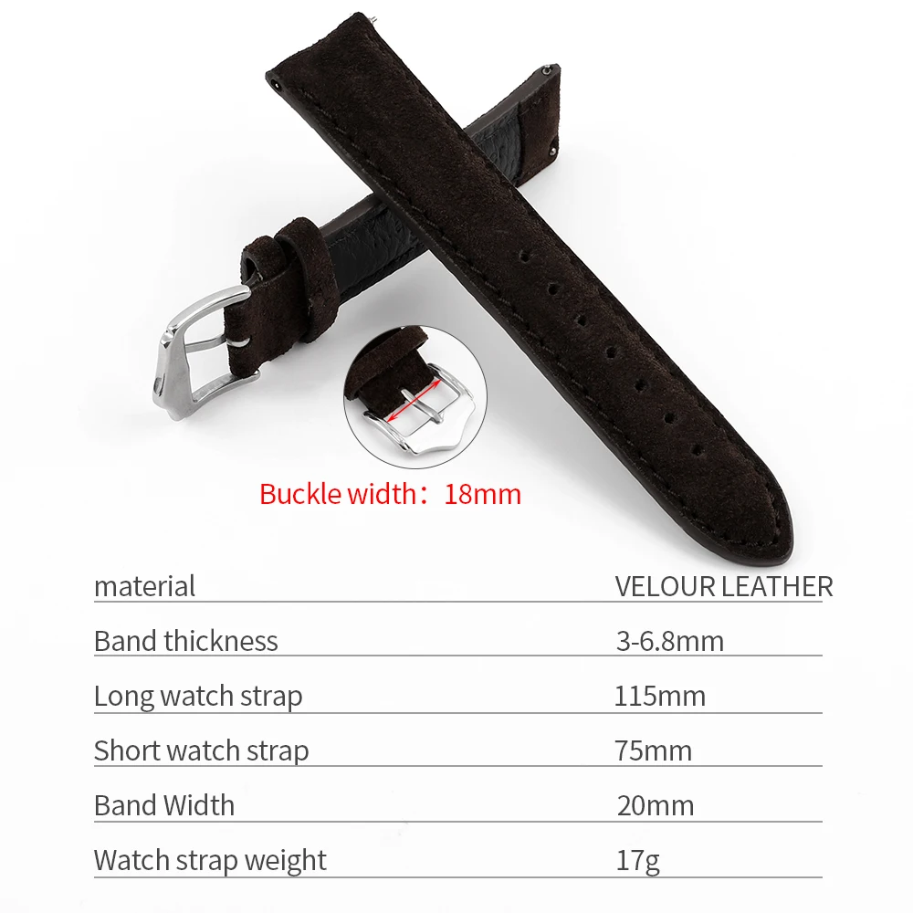 Genuine Suede Leather Watch Strap Vintage Coffee Watch Band 16mm 18mm 20mm 22mm With Quick Release WatchBand Wristband Accessori