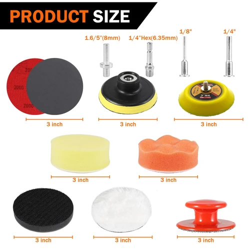 Imagen 2 del producto Kit de restauración de faros en seco y húmedo de 3 pulgadas, 133 Uds., papel de lija con gancho y bucle para pulir y lijar superficies de laca de piedra de madera
