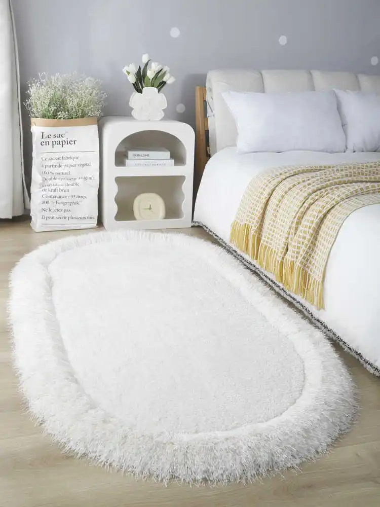 سجادة تشفير سميكة للشعر الطويل للفتيات ، سجادة بجانب السرير بلون واحد ، سجادة نافذة غرفة بسيطة ، سجادة بيضاوية ، أفخم ، غرفة نوم