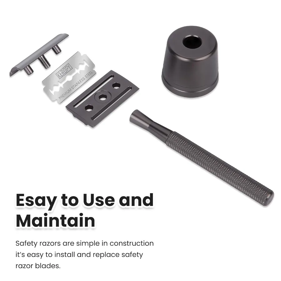 Матово-черная безопасная бритва с двойным лезвием и подставкой для мужского ежедневного бритья. Лезвия из нержавеющей стали премиум-класса в комплекте идеально подходит для бритья.