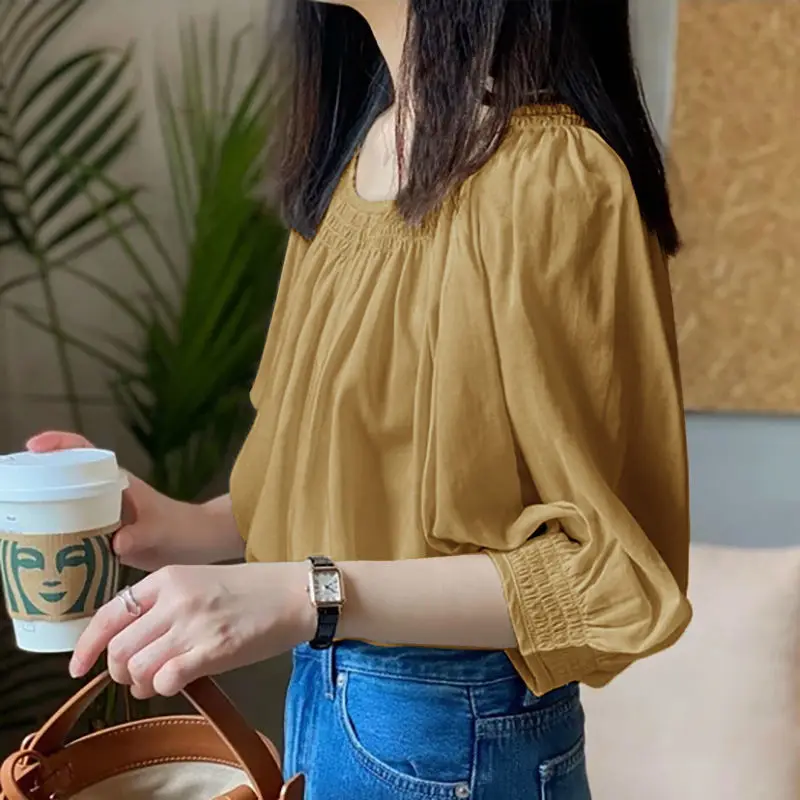 Ice Silk Round Neck Simple Solid Short Sleeved Chiffon Shirt for Women\'s Summer Large Loose Slimming Fashion T-shirt Casual Top