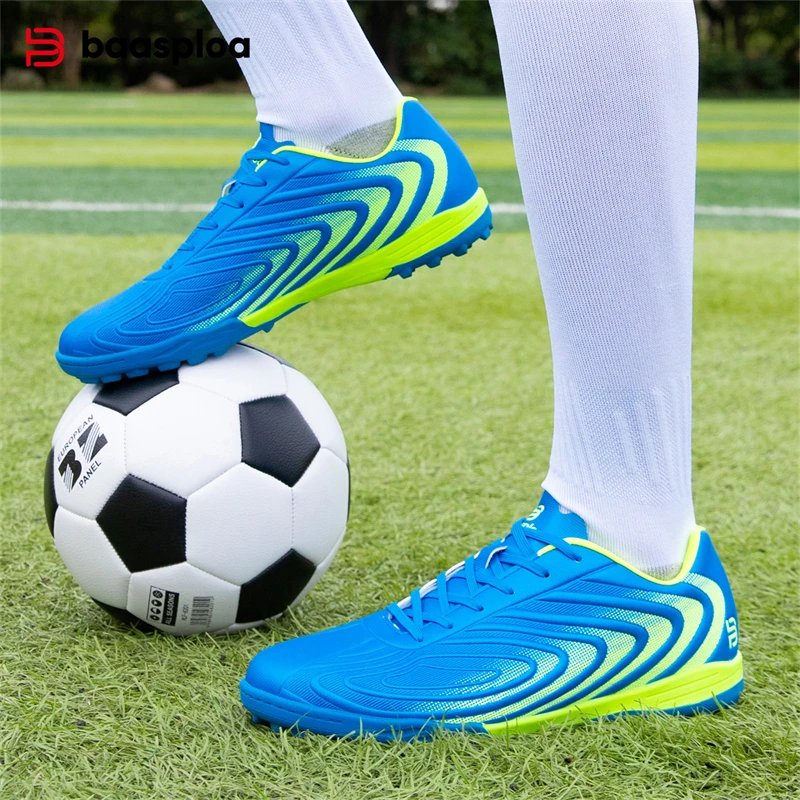 Baasploa Men Soccer Shoes New Comfort Lightweight Artificial Grass Youth Football Shoes Professional Sneakers Lace-Up Non-Slip