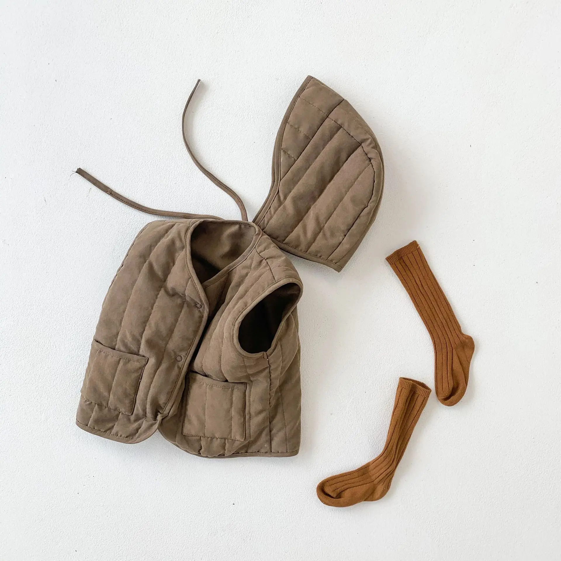 Fall Winter Baby Vest Hat Suit Fashion Warmer Cotton Coat Korean Kids Waistcoat for Girls Boys Outerwear Jackets Clothes