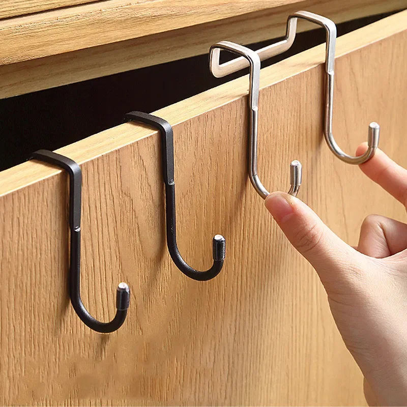 304 Stainless Steel Hook Free Punching Double S-Shape Hook Kitchen Bathroom Cabinet Door Back Type Coat Towel  Hanger