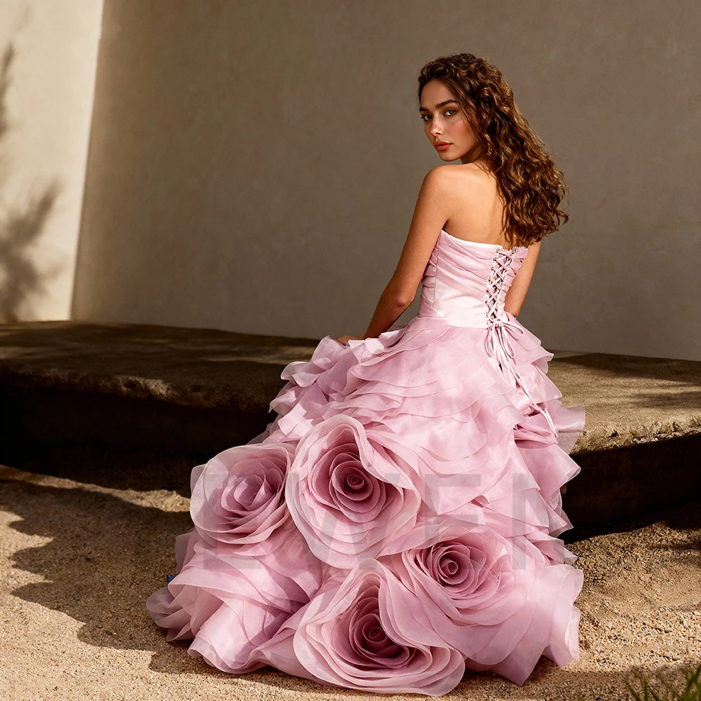 

Strapless 3D Hand Rose Evening Dress Elegant Gowns for Wedding Guest Party Dress Woman Ceremony Dress for Photo Shoot