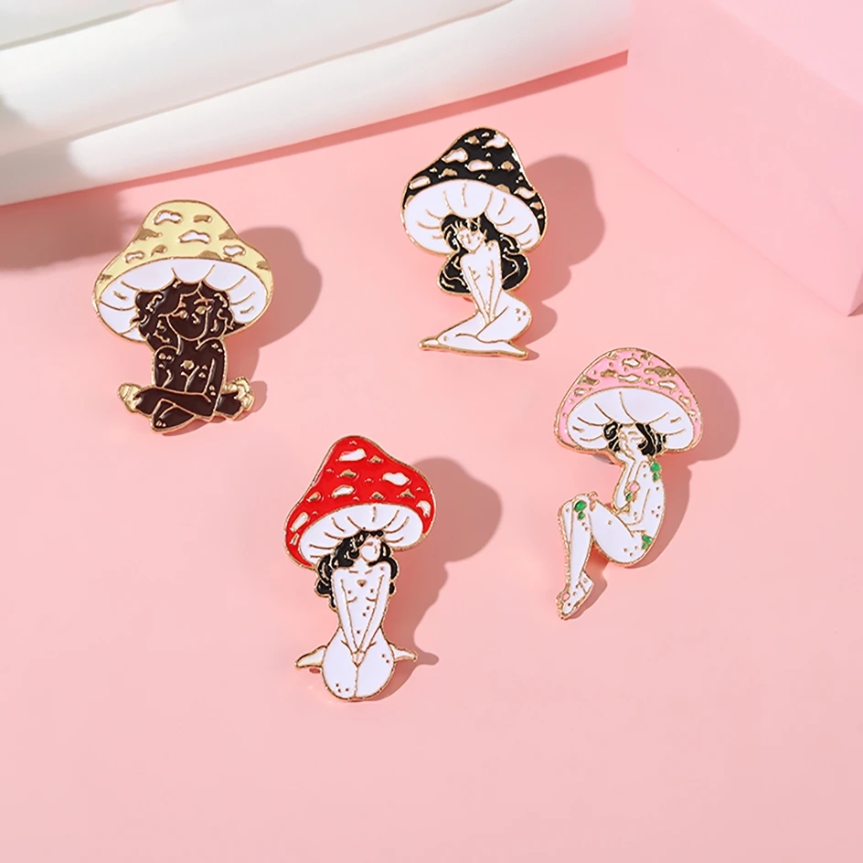 Mushroom Lady Enamel Pins Custom Girls and Plant Brooches Lapel Badges Cartoon Nature Art Jewelry Gift for Friends