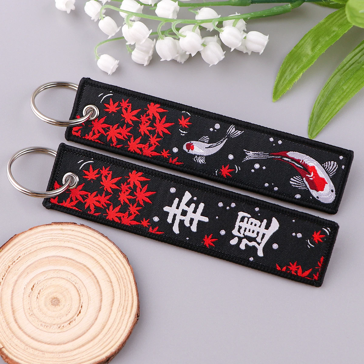 Yin Yang Fish Koi Embroidered Key Fobs Key Tag Keychain for Car Motorcycles Keys Keyring Men Holder Jewelry Gifts