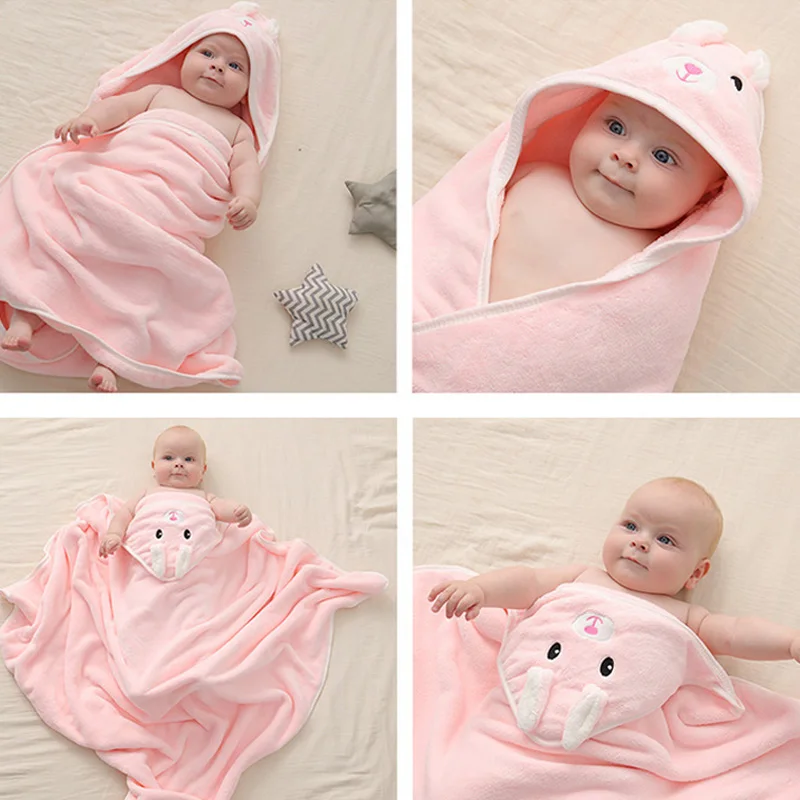 Hooded Baby Bath Towels Coral Fleece Cartoon Kids Bathrobe Baby Blankets Newborn Swaddle Wrap Baby Shower Gift 80*80cm