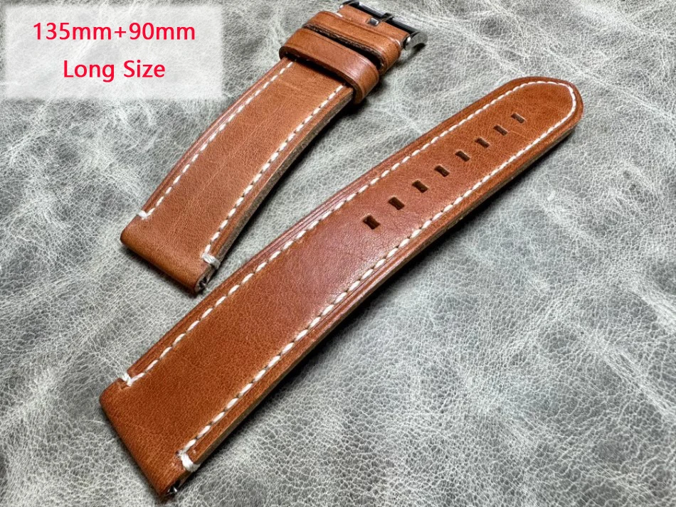 135mm+90mm Plus Length Cowhide Watch Band Extended Strap for Thick Wrist 20mm 22mm Genuine Yellow Brown Black Watch Band