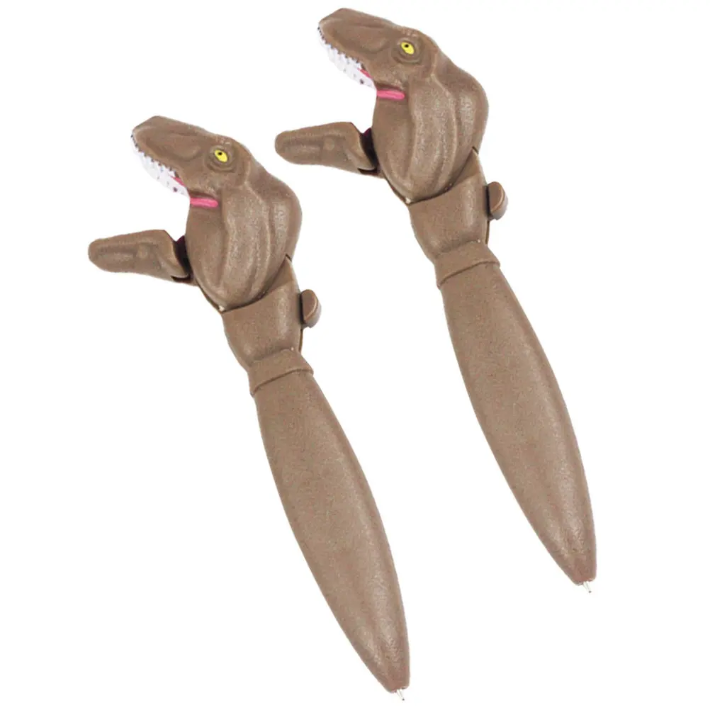 2Pcs Dinosaur Style Ballpoint Pen Three-Color Smooth Writing Portable Lightweight Pen for Students Teachers Creative Daily