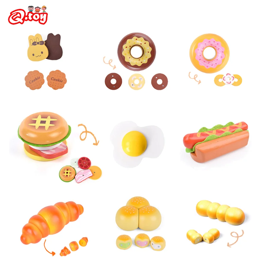 1pc Breakfast Simulation Food Toys Pretend Play Game Donut Hamburger Hot Dot Wood Toys for Kids House Play Early Learning Educ