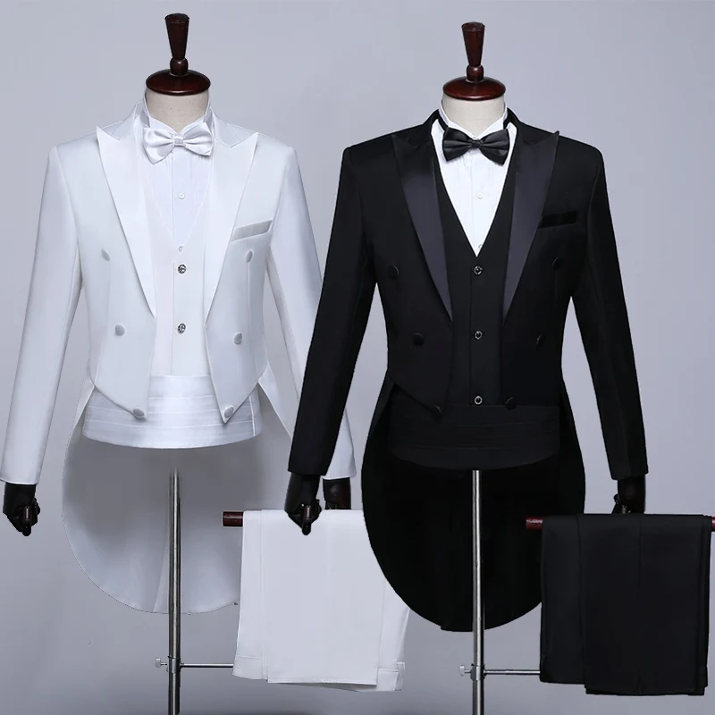 Mens Tuxedo Ballroom Dance Stage Performance Clothes Magician Jacket Chorus Conductor Host Costume Men Nightclub Full Set XH1370