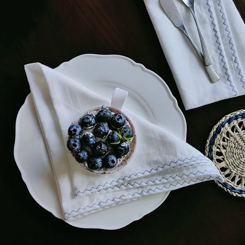 2-個-42x42cm-純綿刺繍ナプキン、フレンチスタイルの布、無地レーススクエアタオル、レトログルメハンカチ