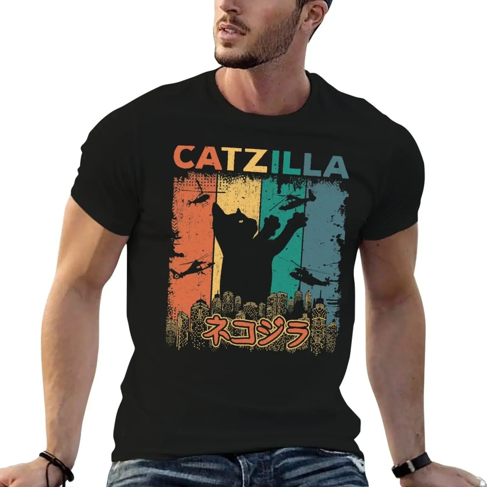 

Catzilla Japanese Funny Retro Catzilla T-Shirt football t shirt quick drying sports fans man t shirt plus size men clothing