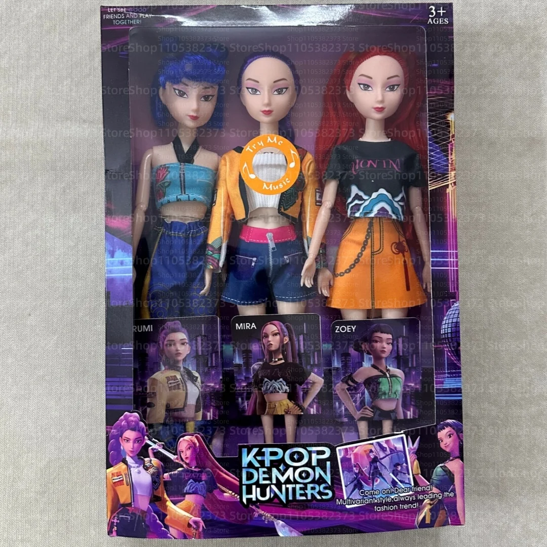 

Кукла Kpop Demon Hunters 11 дюймов, шарнирная, виниловая, Хантрикс, Руми, Мира, Зои, с тематической музыкой, аниме-игрушка, подарок для детей и фанатов на день рождения