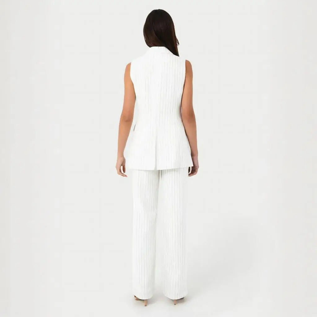 Striped Pants Suits for Women 2 Piece Set Sleeveless Suit Blazer Business Casual Outfits PantSuit Customized