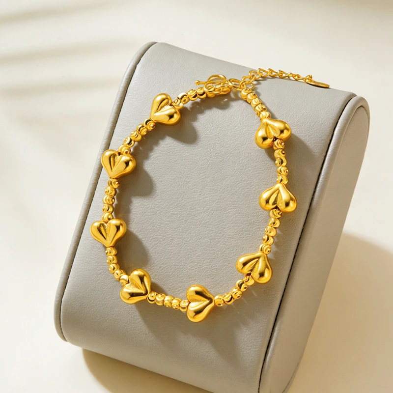 Minimalist 999 Gold Peach Heart Bracelet For Women  Sweet & Elegant, Versatile Daily Fashion Jewelry