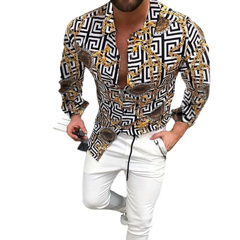 

2022 autumn new European and American men's printed fashion shirt cardigan short sleeved shirt arabic shirt hawaiian shirt