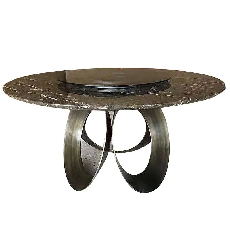 

Italian Minimalist Marble Rotating round Dining Table Modern Designer Villa Living Room Metal Retro Stone Plate Dining Table