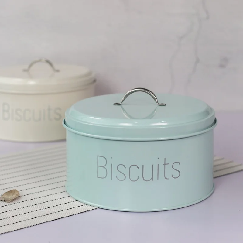 Biscuits Fresh Longer Elegant  Tin Canister,Retro Style Airtight Metal Biscuit Tin with Handle, Cookies Storage Tin or Candy Box