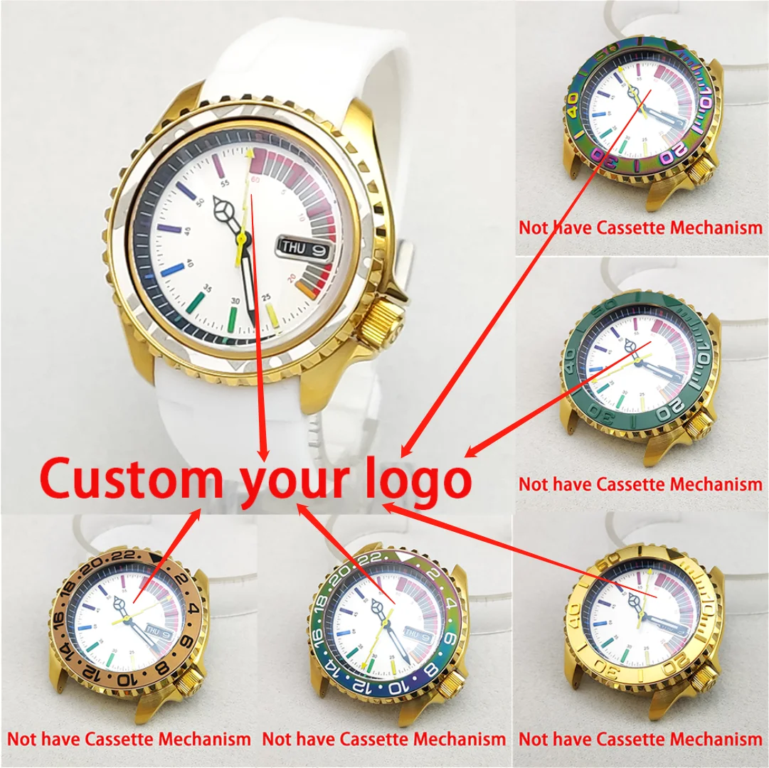 

42MM Gold Men's Watch Modified Accessories Custom Logo NH36 Movement Waterproof Sapphire Mirror Glow Pointer