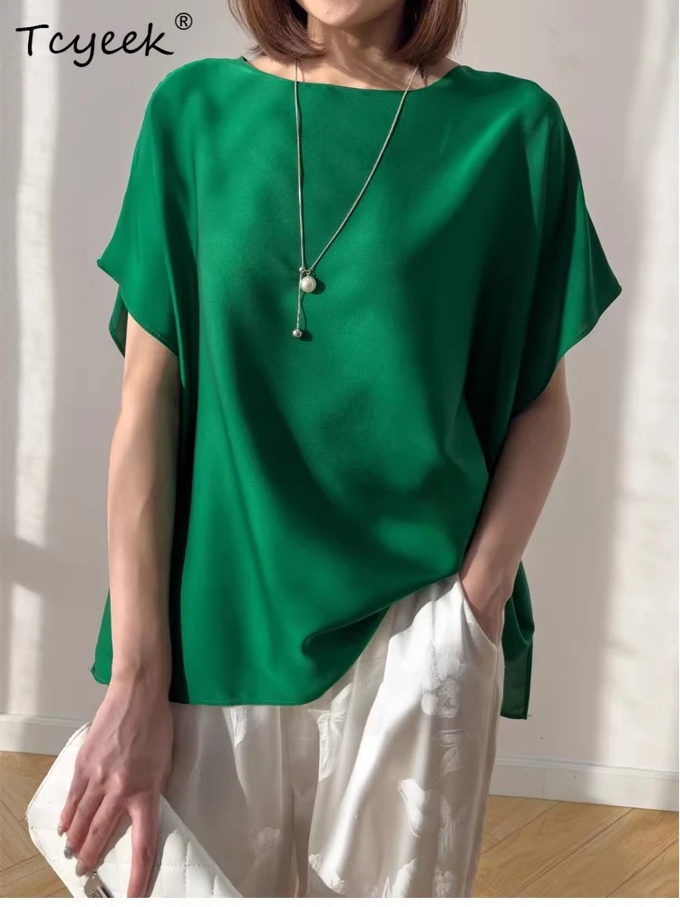 

Tcyeek 19MM 93% натуральный шелк тутового шелкопряда, весенне-летняя футболка, элегантные футболки для женщин, модная женская одежда, женские топы, футболка женская
