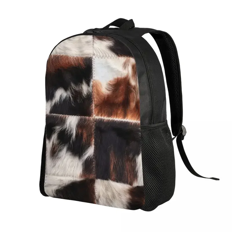 Checkered Cowhide Fur Backpacks for Girls Boys Animal Leather Texture School College Travel Bags Bookbag Fits 15 Inch Laptop