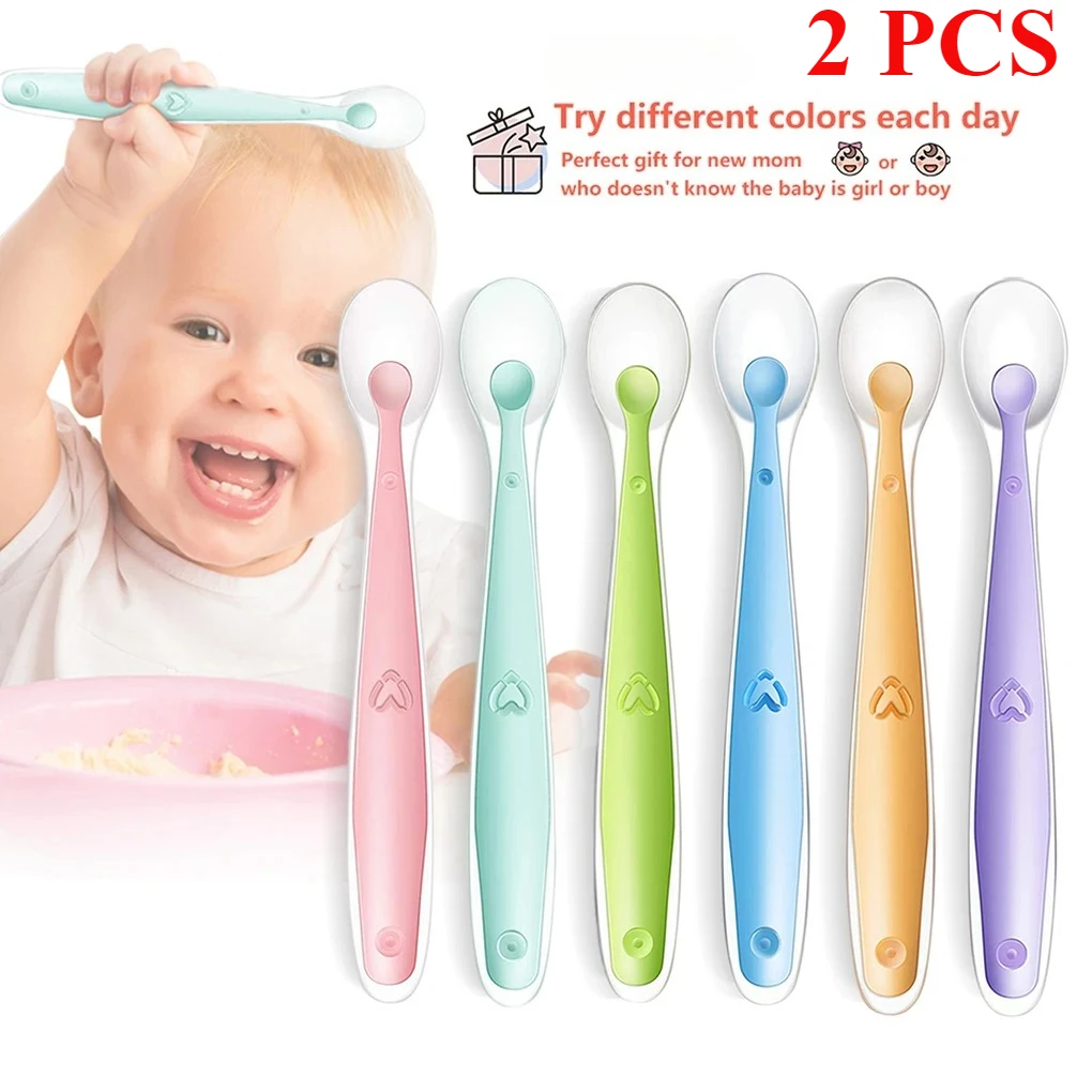 2pcs Baby soft silicone Spoon & PP Transparent Box Baby Feeding Soft Tip Tableware Learning Eat Training Auxiliary Tools