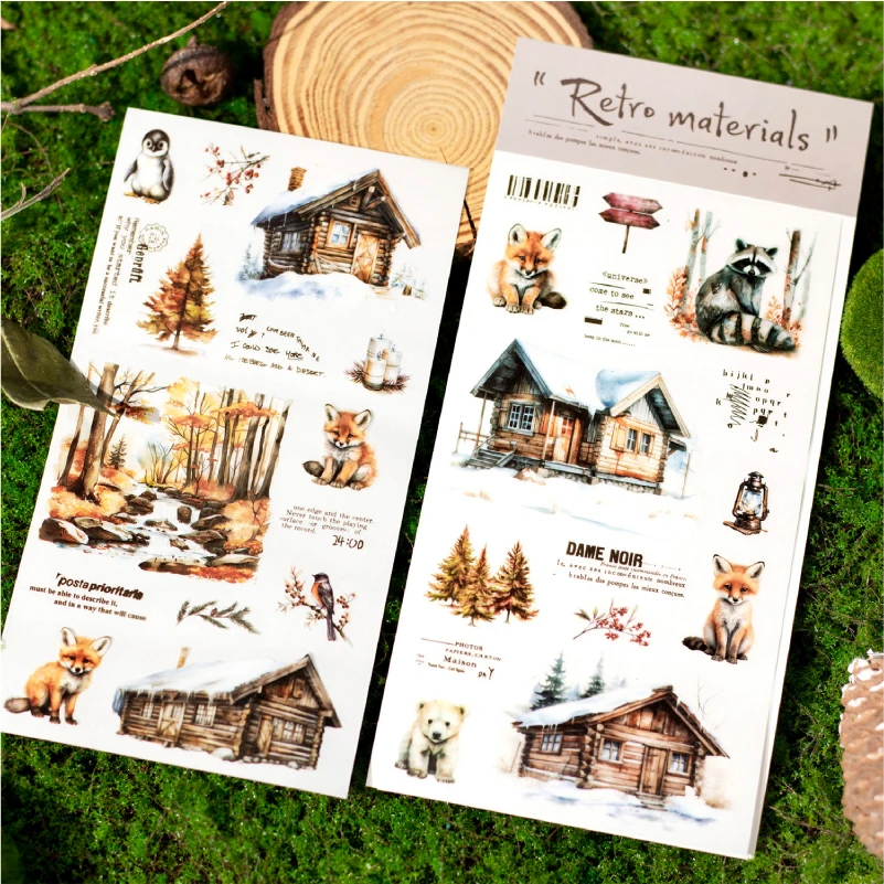 Winter-Wald-Hirsch-Baum Retro Rub-on-Aufkleber Herbst Transfer-Sticker Scrapbooking Bastelbedarf Journal-Dekorationsmaterial
