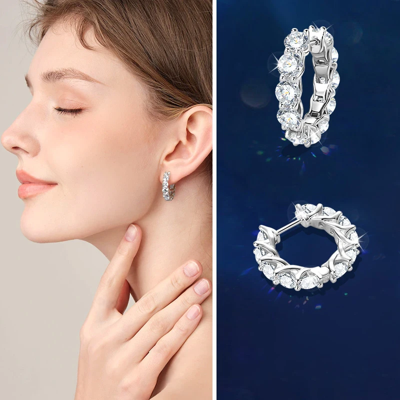 

Серьги-кольца с муассанитом цвета 4,0 D, стерлинговое серебро 925 пробы с покрытием из золота 18 карат, серьги для женщин, сверкающие вечерние украшения