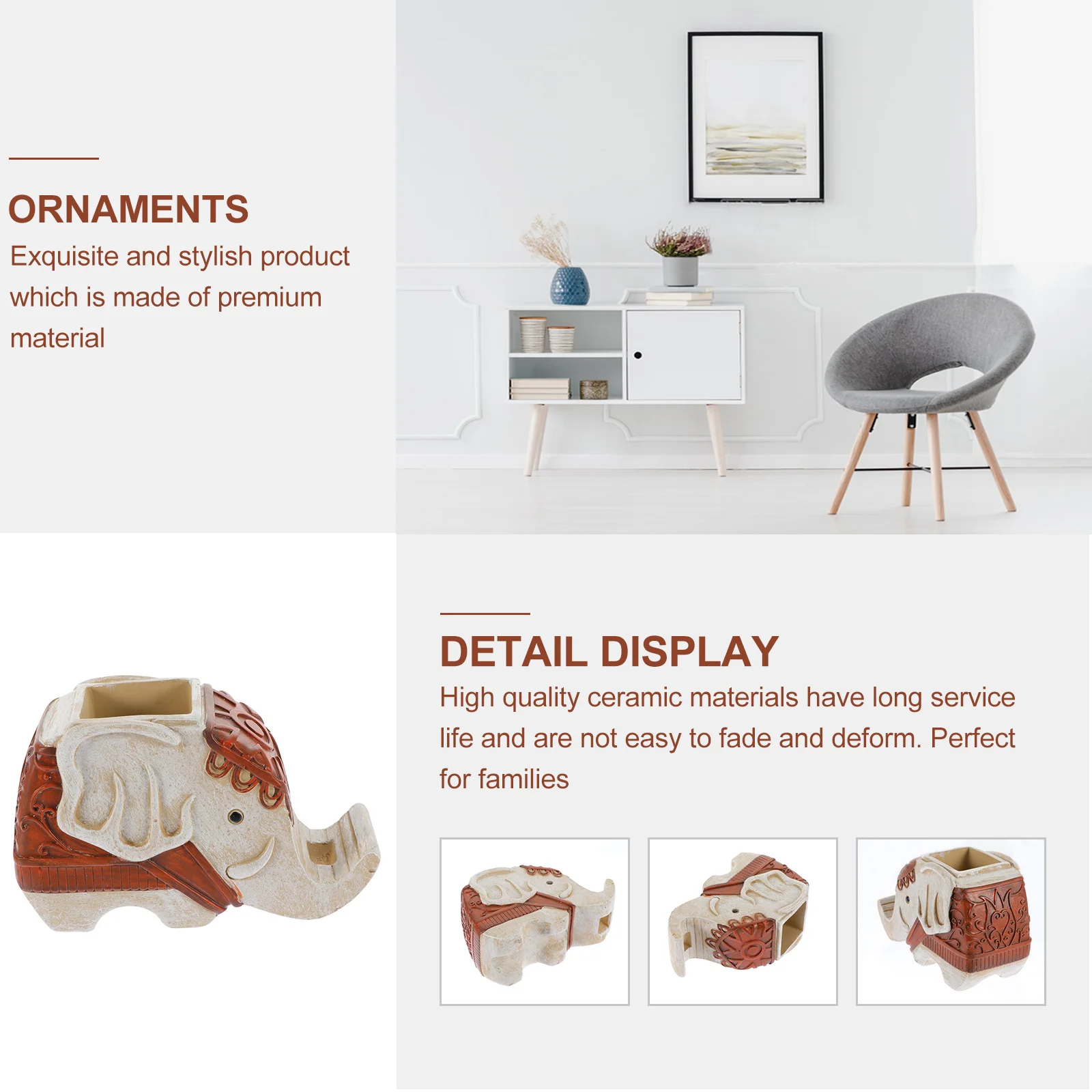 

Elephant Shaped Resin Pen Holder Desktop Organizer Multi-Functional Phone Support Practical Decorative Storage