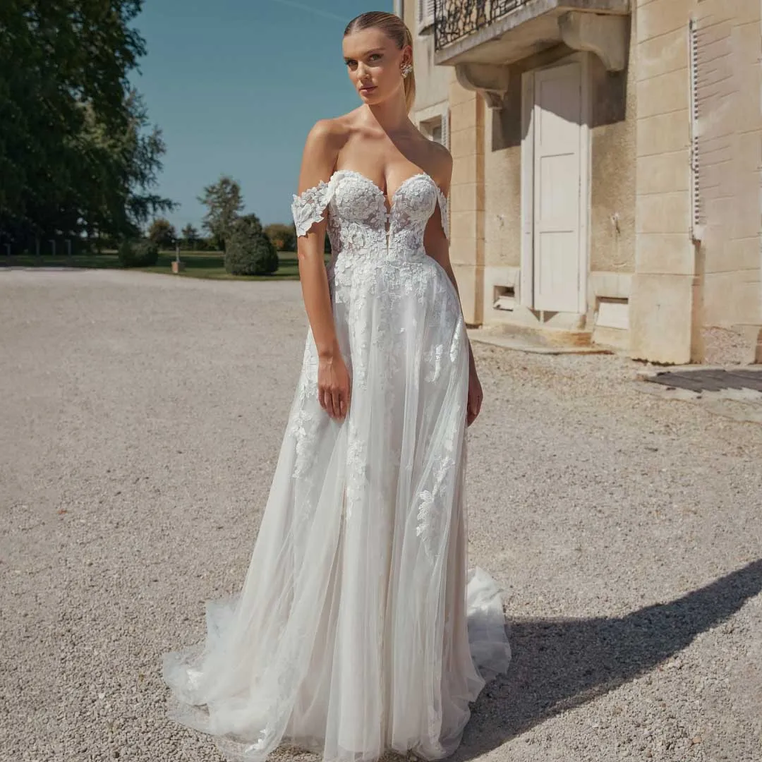 

Vintage Classic Off the Shoulder Lace Wedding Dresses Sweetheart A-line Appliques Floor-Length Outdoor Party Marriage Gowns 2025