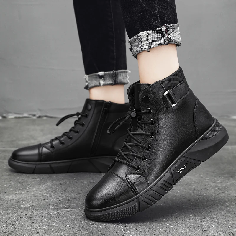 Cheap Black Ankle Boots Men 2024 Autumn British Chelsea Boots Men Fashion Platform Men High Top Motorcycle Shoes botas masculino