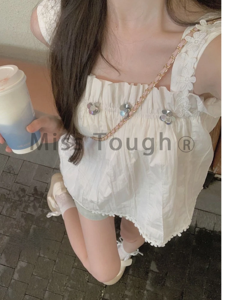 Korean Fashion Y2k Solid Sleeveless Tops Women Vintage Elegant Loose Tank Tops Female Designer Japanese Tank Top Summer 2024