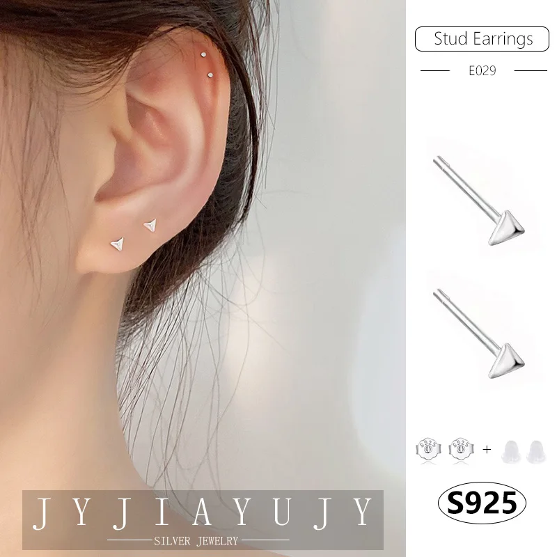 

JYJIAYUJY 100% Sterling Silver S925 Stud Earrings 3MM Geometry Triangle Shape Fashion Hypoallergenic Jewelry Gift E029