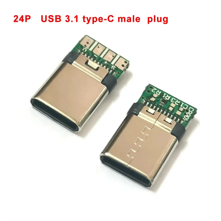 5PCS USB 3.1 type-C male clamp plug with PCB board solder wire interface