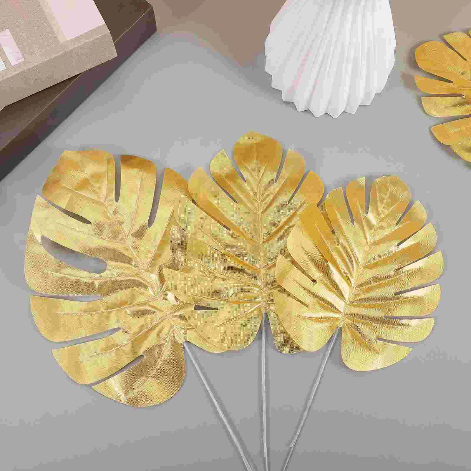 12 Pcs Golden Leaves Artificial Brown Ornaments Wedding Decoration Small Plants Simulation Wreath