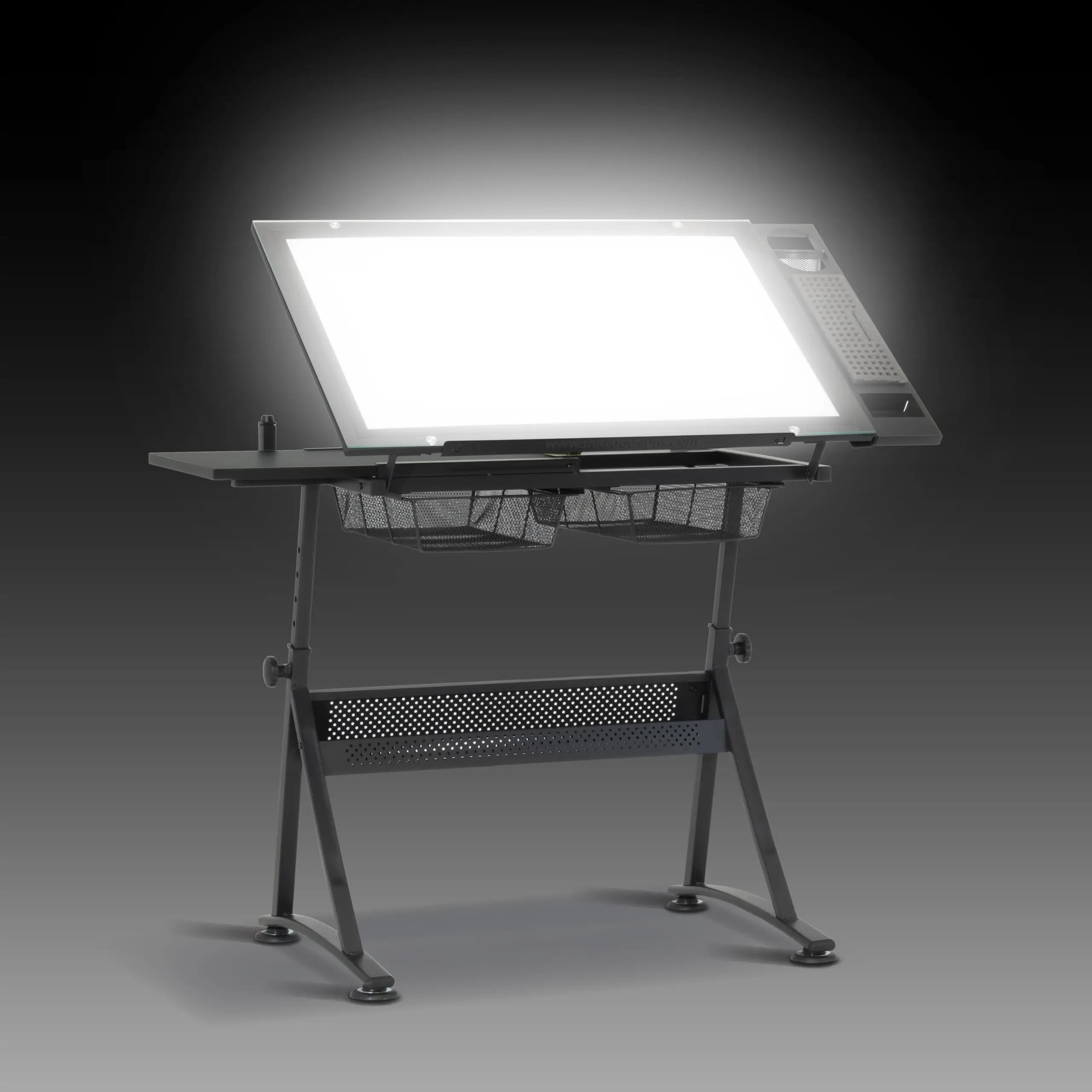 Fusion Drafting Table with Stool, Height Adjustable Desk with Top, Charcoal / White