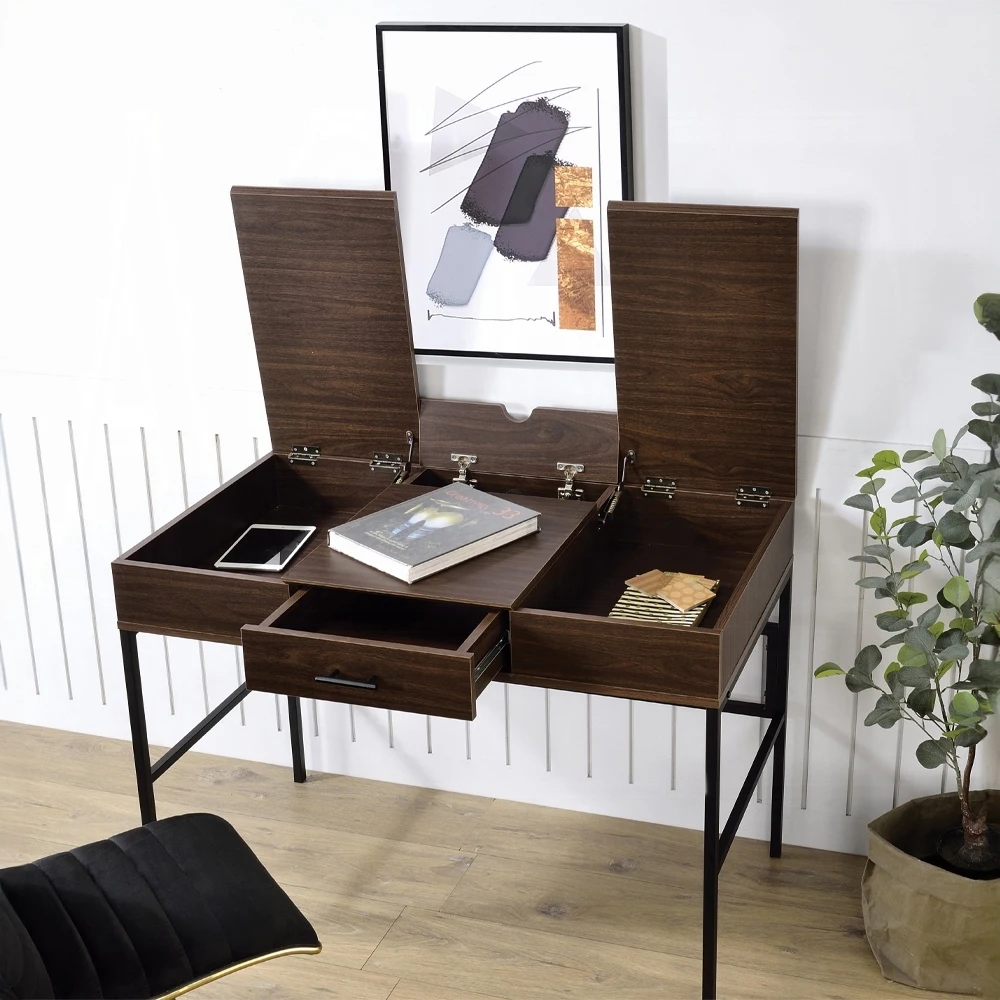 

Oak and Black 1-Drawer Writing Desk with USB Port,Hidden storage cabinet,office furniture,desk in a fashionable and simple style