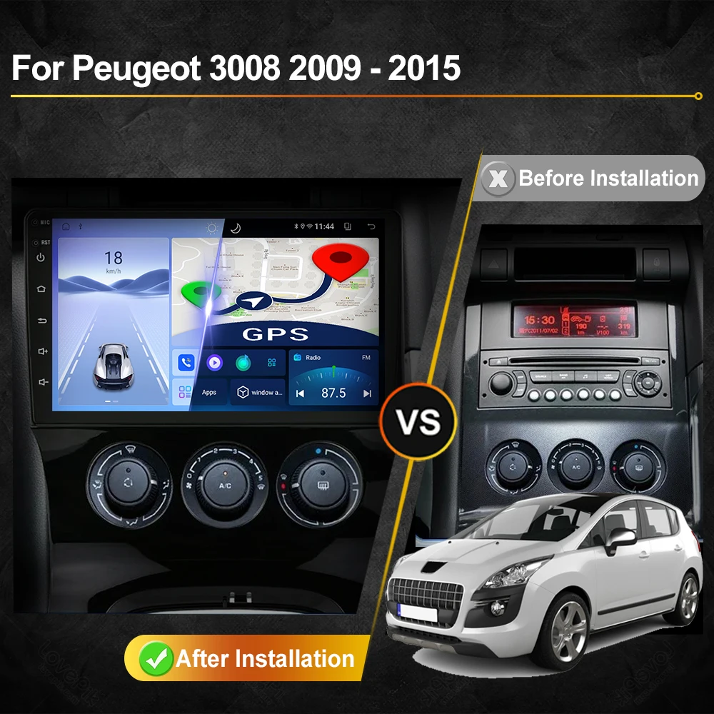 For Peugeot 3008 2009-2015 Android Car Radio Automotive Multimedia Video Player GPS Navigation Carplay Touch Screen Auto Stereo