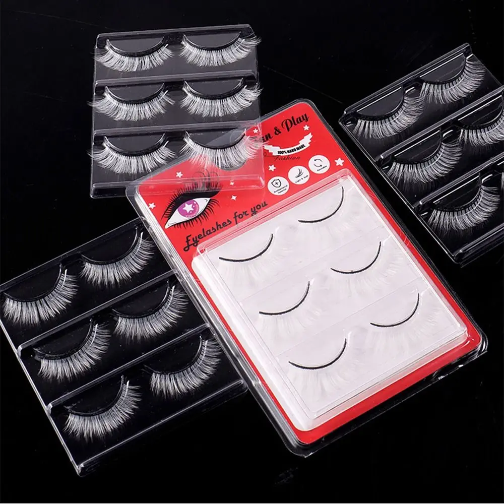 3 paires de Faux cils blancs dramatiques, Manga naturels, moelleux, en Faux vison, INS, bande complète, pour Cosplay