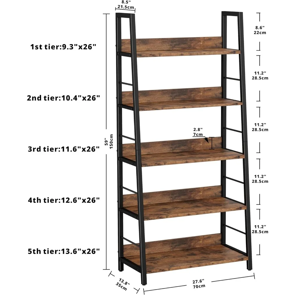 Eisen industrielle Bücherregale und Bücherregale, Leiter Regal 5 Tier mit Metallrahmen für Wohnzimmer, Home Office